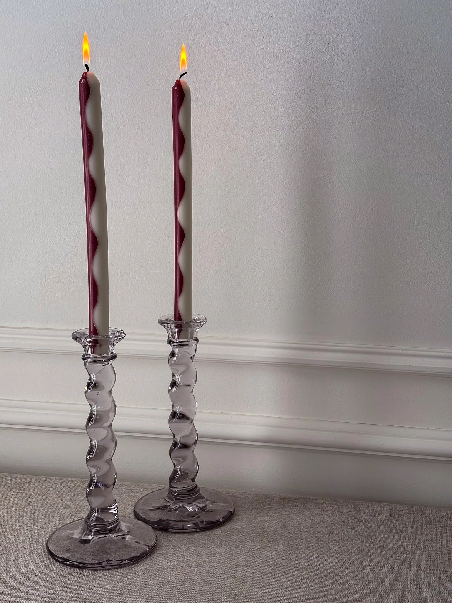 Glass Twist Candlesticks, Pair of Sculptural Spiral Stem Candle Holders - Image 4