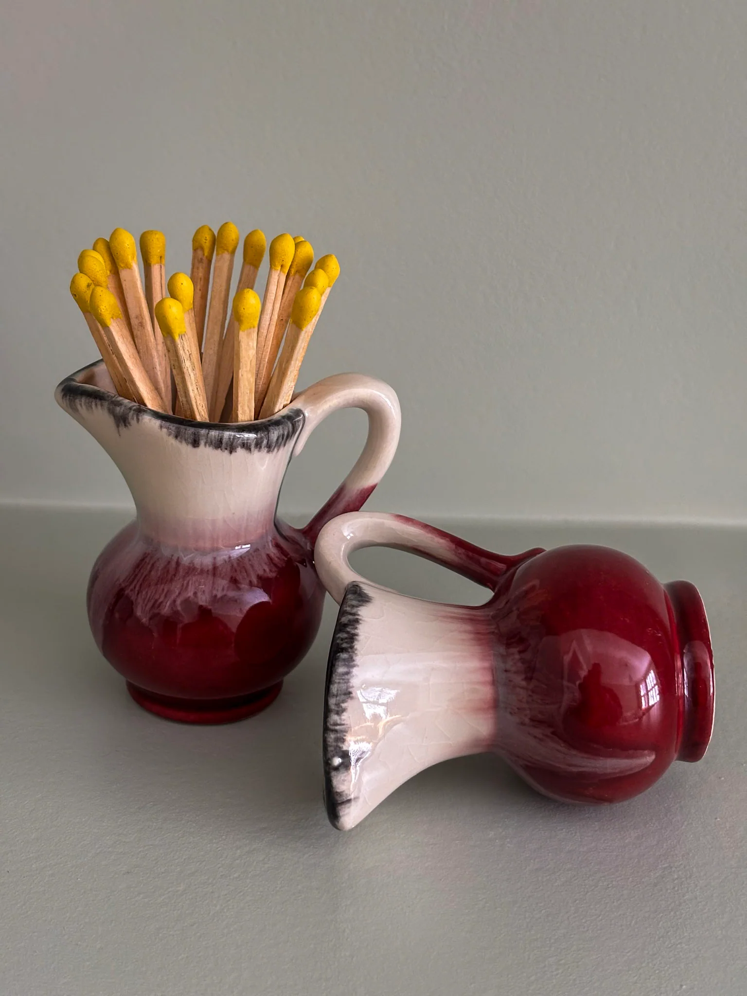 West German Drip-Glaze Ceramic Vessel Matchstick Holder - Image 9
