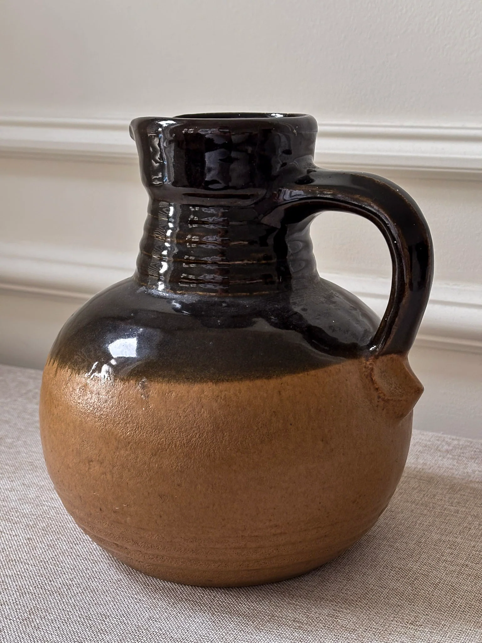 West German Rustic Ceramic Brown Glazed Jug - Image 6