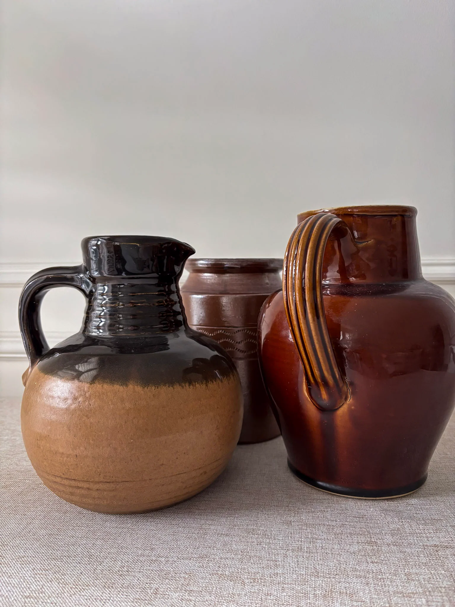 West German Rustic Ceramic Brown Glazed Jug - Image 7