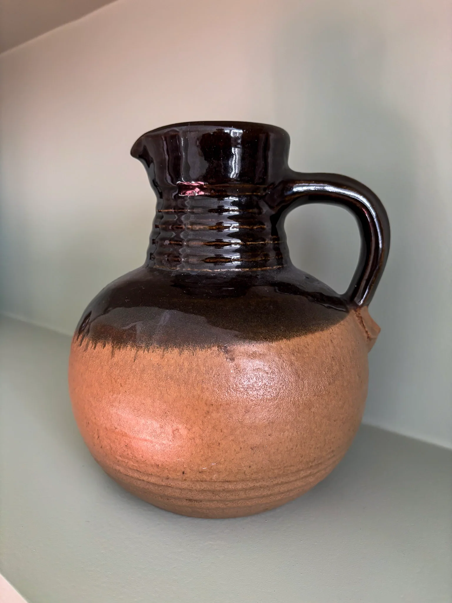 West German Rustic Ceramic Brown Glazed Jug - Image 9